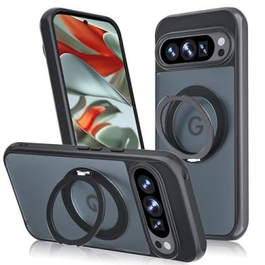 Imagem de C'ESTBIEN Anel magnético rotativo de 360° para capa Google Pixel 9Pro XL, possui compatibilidade MagSafe, suporte e suporte de anel, traseira translúcida à prova de choque de grau militar para capa