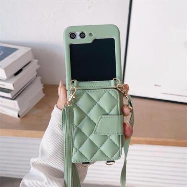 Imagem de Capa de telefone de couro crossbody para samsung galaxy z flip 5 4 3 5g flip5 flip4 flip3 5g carteira titular do cartão capa macia, verde, para galaxy z flip 4
