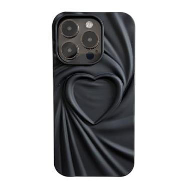 Imagem de Capa de telefone personalizada de cor sólida padrão de coração plissado 3D compatível com iPhone 11, preta