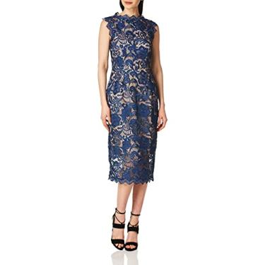 Imagem de Dress the Population Vestido midi com bainha de renda Claudette, Azul-marinho/nude, M