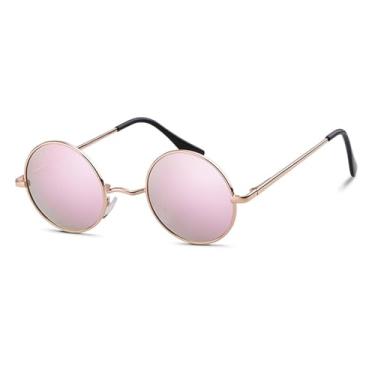 Imagem de JRLLFD Óculos de sol redondos masculinos polarizados uv400 vintage retro círculo quadro óculos de sol feminino lente amarela, c2 rosa rosa, tamanho único