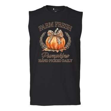 Imagem de Camiseta masculina fofa Farm Fresh Pumpkins Muscle Shirt Fall Cozy Season Corn Maze Festival Thanksgiving Turkey Day Autumn, Preto, G