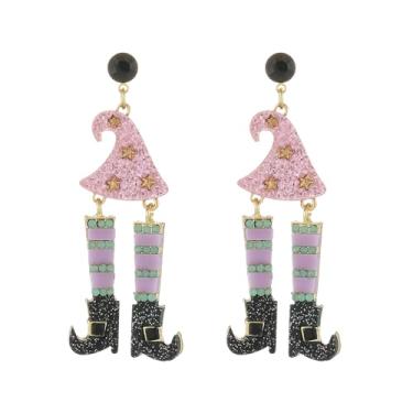 Imagem de Madison Tyler Brinco feminino de Halloween | Brincos de caveira abóbora chapéu de bruxa crânio fantasma veneno | Brincos de festa de Halloween, joias hipoalergênicas, Zinco, Strass