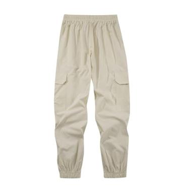 Imagem de Daygeve Calça cargo masculina de algodão plus size, calça de trabalho, para caminhada, cor sólida, casual, esportiva, jogging, Bege, GG