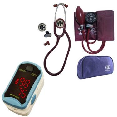 Imagem de kit com estetoscópio  esfigmomanômetro e Oxímetro VINHO - BIC