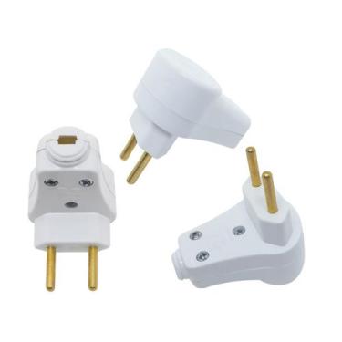 Imagem de Plugue Pino Macho Prensa Cabo 90º 2p 10A 250v Nbr Branco - EPM ACESSOR