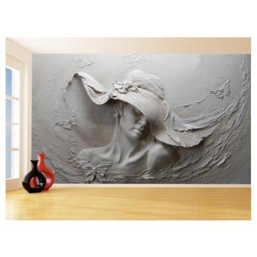 Imagem de Papel De Parede 3D Arte Mulher Chapéu Pintura 3,5M Tra128 - Você Decor