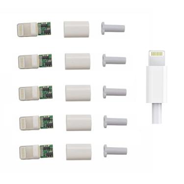 Imagem de ELNONE 5 conjuntos de adaptadores USB macho branco para iPhone iPad iPod Lightning faça você mesmo conector de solda (5 peças brancas)