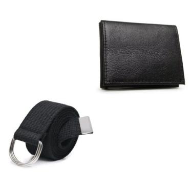 Imagem de Kit Carteira Masculina Couro em L Cabe Cartoes Cedulas e Cinto Gorgurã