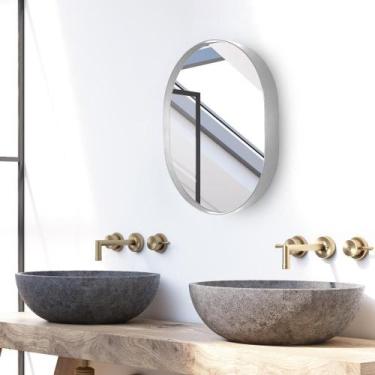 Imagem de Espelho Decorativo De Parede Com Moldura Prata 50X40Cm - Papel De Pare