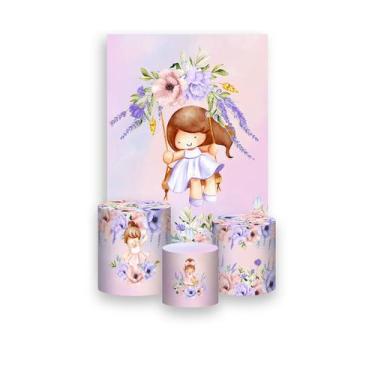 Imagem de Painel De Festa Vertical 1,50 x 2,20 + Trio De Capas Cilindro - Menina