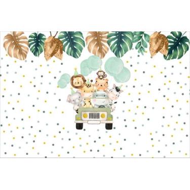 Imagem de Painel de Lona Animais Safári Aquarela jeep Folhas Fundo Póa - Fabrika