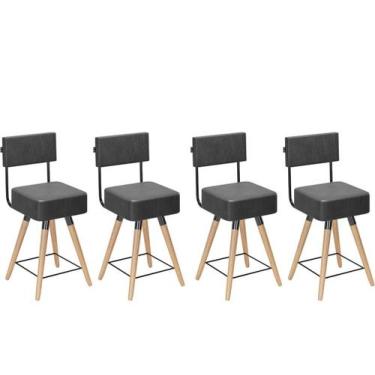 Imagem de Kit 4 Cadeiras Banqueta Barcelona Couro Preto Gourmet Cozinha Pés Made