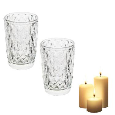 Imagem de Kit 2 Porta Velas Copo De Vidro Redondo Cristal Decoração - Cascavel