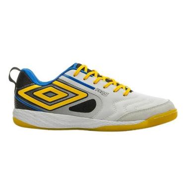 Imagem de Chuteira Unissex Futsal Umbro 1214799 Pro 5 Bump, Branco, Amarelo, Pre