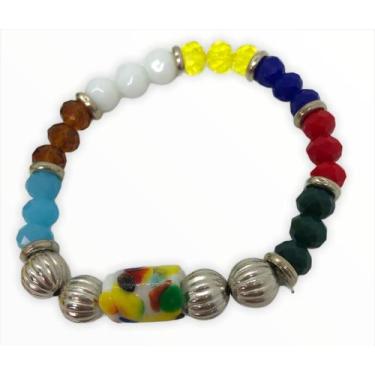 Imagem de Pulseira 7 Linhas Firma Cristais Coloridos E Silicone - Lua Mística - 