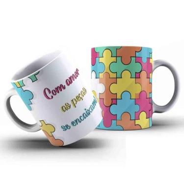 Imagem de Kit Caneca Autistas Com Amor As Peças Se Encaixam + Chaveiro - Coleção