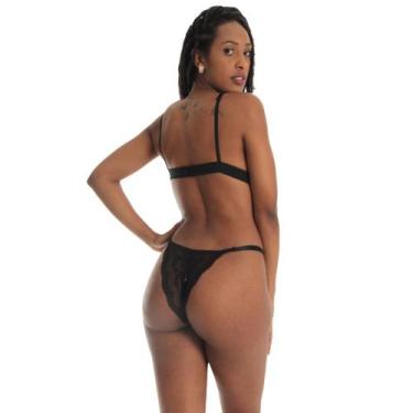 Imagem de Conjunto Lingerie Preto Fristyle Rendado Sem Bojo Com Forro, M, Preto