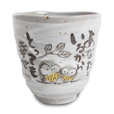 Imagem de Mino ware Cerâmica japonesa Yunomi Chawan xícara de chá pacífica série temporal com poema Kanji cinza feito no Japão (importação do Japão) KSY109 (coruja)