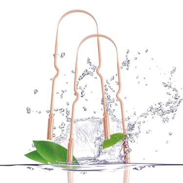 Imagem de Raspador de língua de cobre (pacote com 2), limpador de língua para reduzir o mau hálito, raspadores de língua para adultos e crianças, 100% cobre metal conjunto de esfregão de língua para cuidados