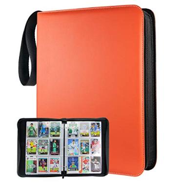 Imagem de Fichário de 9 bolsos para 900 cartões compatível com cartões Pokémon, estojo de armazenamento com folhas removíveis para fichários cartões esportivos cartão de beisebol para TCG Coleção PTCG (laranja) TONESPAC
