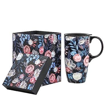 Imagem de Topadorn Caneca de café de viagem de cerâmica com latte xícara de chá xícara de café de cerâmica com caixa de cor 500 ml, aproveite a flor