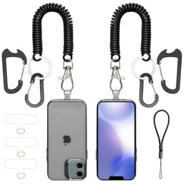 Imagem de Cordão de telefone com 3 peças, capa de cordão antifurto, alça universal para telefone com mosquetão, 2 peças, antiqueda, caminhada, ciclismo, escalada, para homens, com alça de pulso para iPhone,