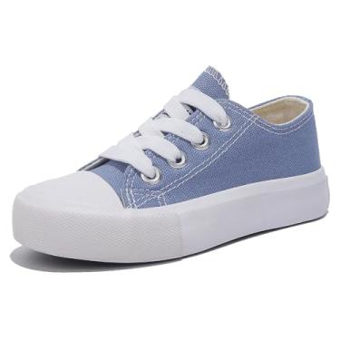 Imagem de OPOEE Sapatos infantis para meninos e meninas cano baixo com cadarço infantil sapatos de lona de volta às aulas sapatos brancos pequenos tênis infantis adolescentes médio e grande crianças skate
