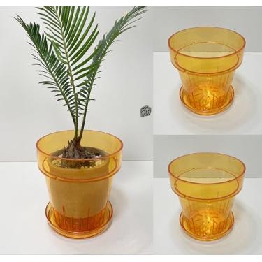 Imagem de RISEON Pacote com 3 potes de orquídea de plástico acrílico transparente com furos e pires, vaso de acrílico grosso, orquídea Dendrobium Oncidium Cattleya para repotting para ambientes internos e