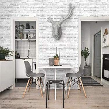 Imagem de Papel de parede removível de tijolos com efeito 3D branco Shiplap com efeito 3D, papel de parede removível decorativo à prova d'água, papel de contato à prova d'água e forro de prateleira, decoração