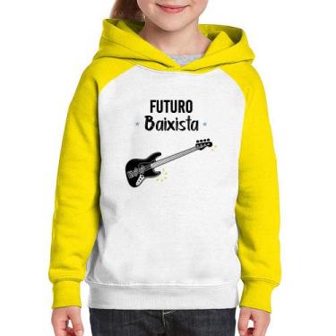 Imagem de Moletom Infantil Futuro Baixista - Foca na Moda, Branco, Amarelo, 2
