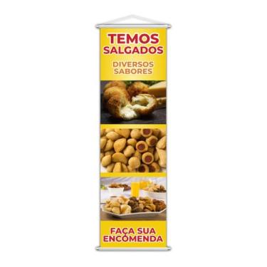 Imagem de Banner Temos Salgados Diversos Sabores Encomenda 100x30cm - Plimshop