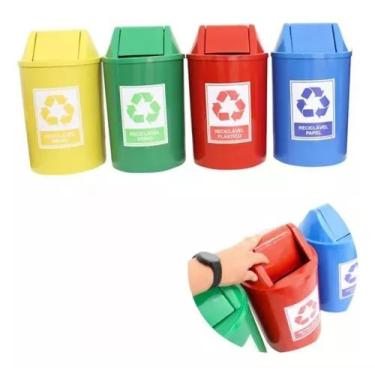 Imagem de Kit 4 Lixeiras Basculante Vai E Vem De Coleta Seletiva 15l - JSN