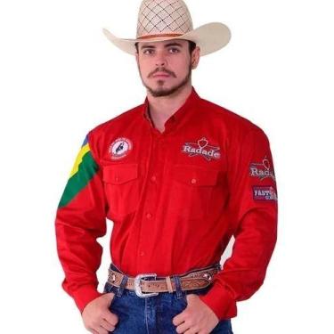 Imagem de Camisa Country Masculina Radade Bordada Vermelha Barretos, P