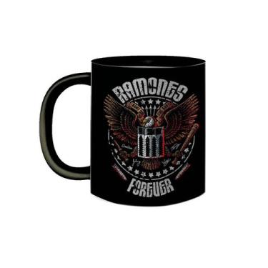 Imagem de Caneca de Porcelana Preta Banda Ramones Forever Eagle Logo - VilelaGG