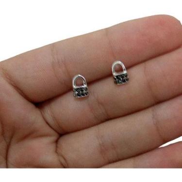 Imagem de Brinco Pedra Hematita Cadeado Pequeno 2 3 Furo F Prata Preto - De Cast