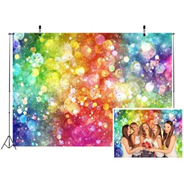 Imagem de Loccor Pano de fundo de tecido Bokeh com glitter arco-íris de 2,1 x 1,5 m com lantejoulas de fundo de orgulho para YouTube Tik Tok Fiesta Banner Dança Formatura Festa de Aniversário Decoração Menina Infantil Adulto Selfie Fotografia Adereços