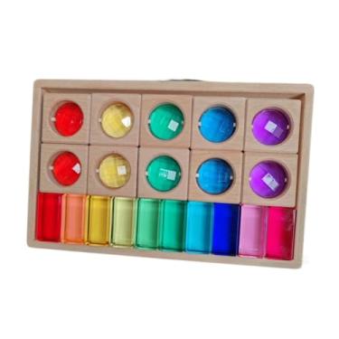 Imagem de Conjunto de blocos de madeira acrílico, brinquedos montessori, aprendizagem pré-escolar, cubos de construção, jogo de empilhamento de arco-íris para, Blocos de 2 Tipos