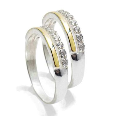 Imagem de Par De Anel Aparador De Aliança Prata 925 Com Aplique Ouro - Clara Cen