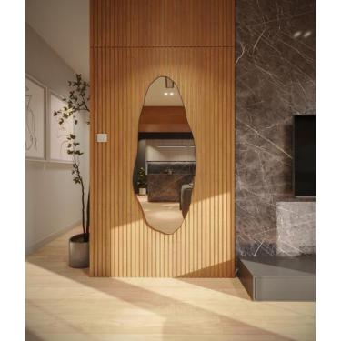 Imagem de Espelho Grande Decorativo 90 X 60 Lapidado Orgânico Luxo com Suporte -