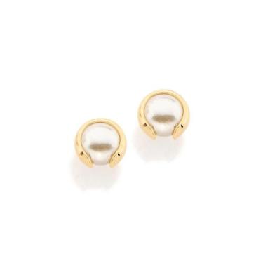 Imagem de Brincos Rommanel Infantil Pérola Tendo Peça Lisa 18k 524690, Dourado