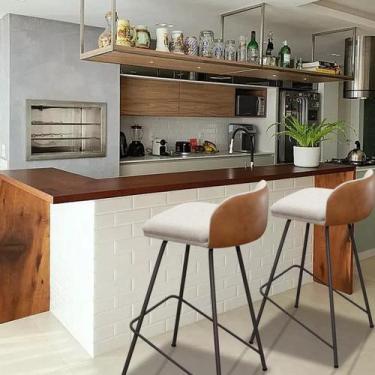 Imagem de Banqueta Nobre Com Pés de Ferro Preto Acento Almofadado Linho/material