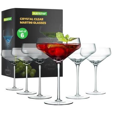 Imagem de NutriChef Cozinha 6 conjuntos de copos de cristal Martini, ultratransparente, copo de vinho elegante, 100% soprado à mão, pode ser lavado na lava-louças, embalagem elegante e reutilizável (NCGLMT68)