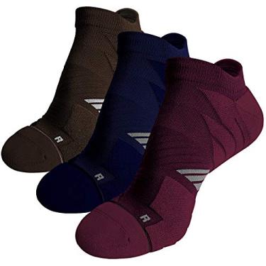 Imagem de Meias esportivas antibolhas Coolmax invisíveis para corrida e corrida, sem costura, antiodor, 3 pares marrom/azul/vermelho, S