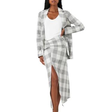 Imagem de Forever 21 Saia maxi feminina xadrez evasê, Branco, M