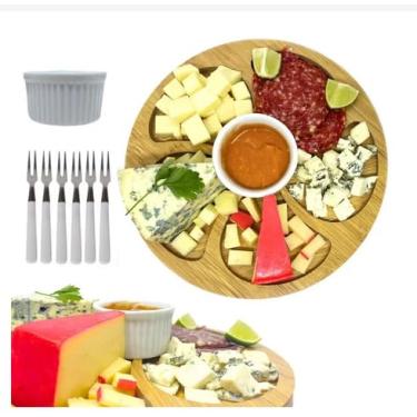 Imagem de Kit Petisqueira Redonda Para Frios Queijo Com Molheira Ramekin e Garfinhos para Petiscos