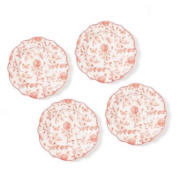 Imagem de Blue Stallion - Conjunto de 4 pratos colecionáveis de água de rosas, estilo Romântico com Vermelho e Branco, 8 polegadas, prato de salada/sobremesa, construção artesanal, floral, pratos
