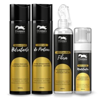 Imagem de Kit Donna's para Tratamento de Cabelos Orgânicos, Bio Proteína e Apliques | Shampoo, Creme de Pentear, Desembaraçante e Mousse Modelador | Hidratação, Controle de Frizz e Finalização Profissional
