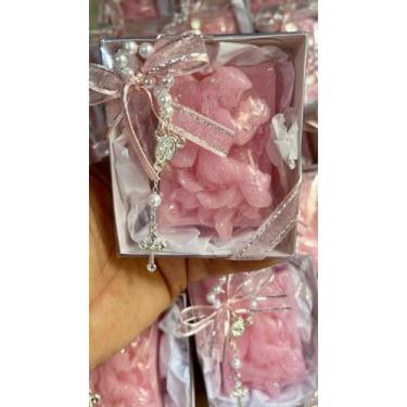 Imagem de Kit 10 un. Lembrancinha Anjo em Sabonete Hidratante com Mini Terço (10, Amarelo)