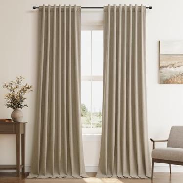 Imagem de Cortinas extra longas 100% blackout de linho cáqui 300 cm, conjuntos de 2 painéis para quarto, sala de estar, berçário, porta deslizante, bolso traseiro, aba térmica, escurecimento, boho, casa de